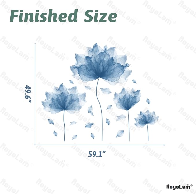 59.1'' x 49.6'' Flower Petal Wall Decal Floral Wall Sticker (Blue) | Removable waterproof peel and stick wall art for nursery, baby room, classroom, living room, bedroom, office and bathroom - Image 5