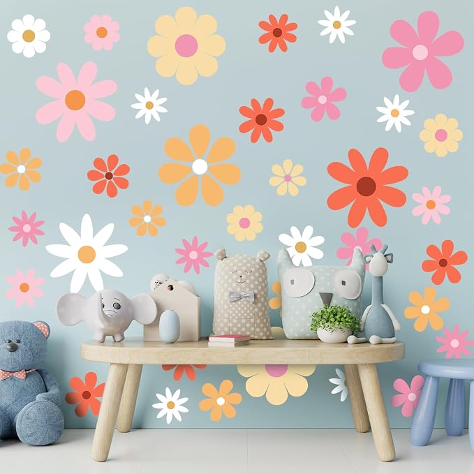 TaoBary 12 Sheet Big Daisy Wall Sticker Decal Flower Wall Decal Removable | Large Flower Wall Sticker, Floral Decal, Daisy Bedroom Room Decor, Pink Orange White Peel and Stick, Nursery Home Wall Decor - Image 5