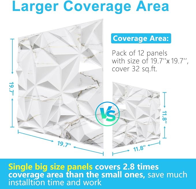 STICKGOO Diamond 3D Wall Panels, White Marble, 19.7"x19.7" | Accent PVC Wall Panels for Interior Wall Decor, Living Room, Lobby, Bedroom, 12 Pack Cover 32.4 Sq.Ft - Image 6