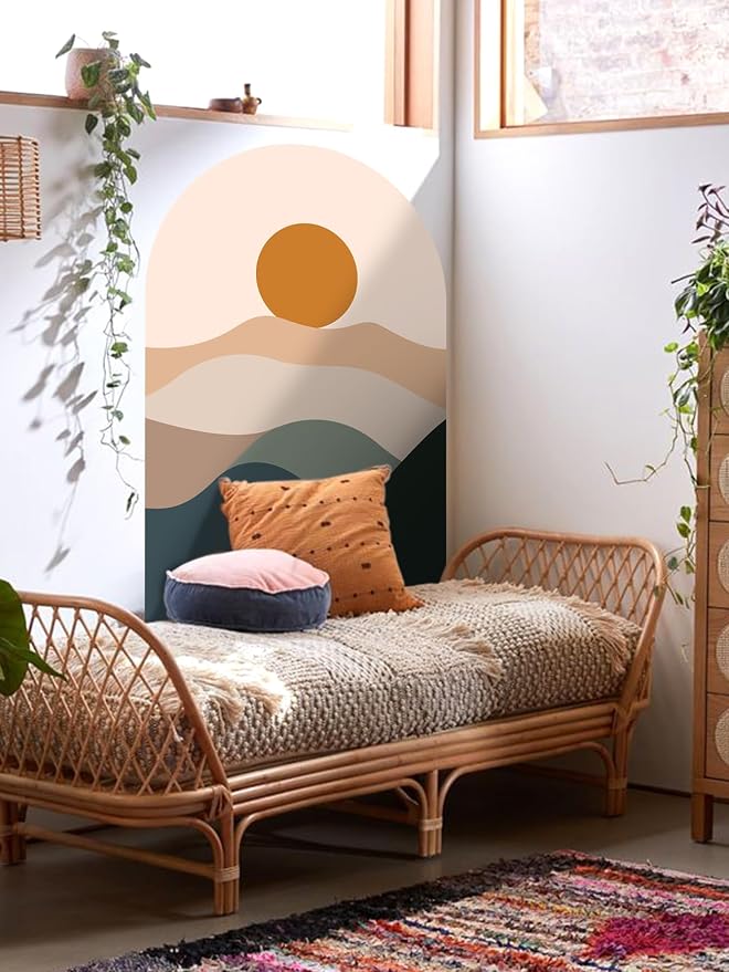 Boho Minimalist Sunset Mountain Wall Stickers – Earth Tone Abstract Landscape Wall Decor Peel & Stick Removable Art Decals for Living Room Home Office Decor,56 cm x 88 cm - Image 3