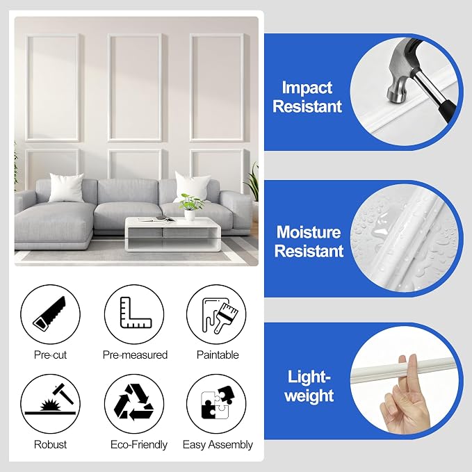 RELIANCER Peel and Stick Wall Molding Kit,30PCS Pre-Cut Door Molding Panels,3D Moulding Wainscoting Panel,Self Adhesive Walls Moulding Trim,Wall Modular Frames for Interior Walls Decor Home Bedroom - Image 5