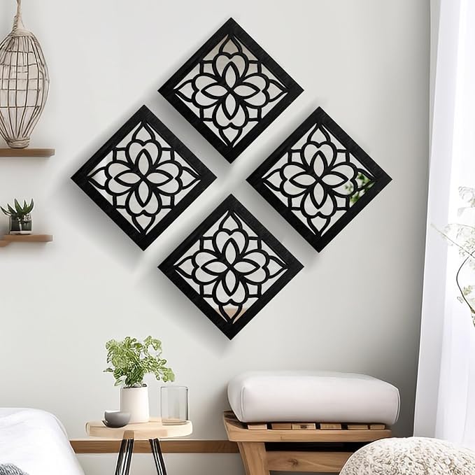 2 PCS Square Wall Mirror,Rustic Farmhouse Wall Mirrors,12 inch Small Mirror Art (style2 Black) - Image 6