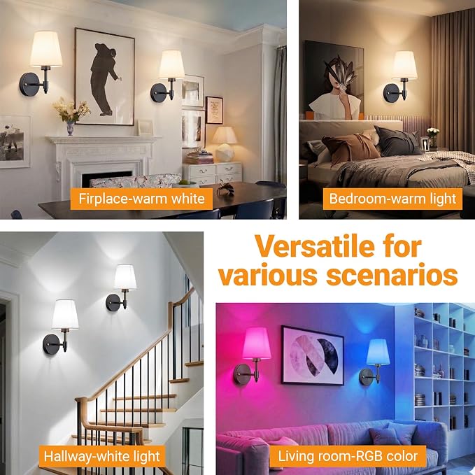 Nekhung Battery Operated Wall Sconce, Peel and Stick Sconces Set of 2 | Wireless Adhesive Stick On Wall Sconce, 10000mAh Rechargeable RGB Bulb with Remote, No Drill Wall Light for Bedroom Decor - Image 8