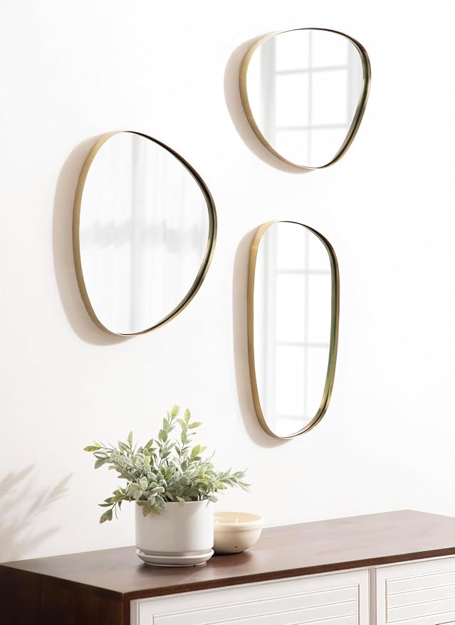Kate and Laurel Rollo Modern Irregular Metal Wall Mirror Set, Set of 3, Varying Sizes, Gold, Decorative Three-Piece Asymmetric Mirror Set for Use as Bathroom Mirror Decor or Gallery Wall Mirrors - Image 3