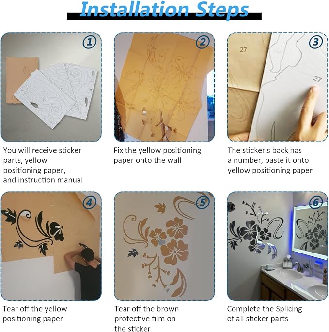 Wall Stickers 3D Flower Pattern - Family Wall Decals Living Room Wall Decor Sticker for Walls Decor Living Room Home Decorations Room Decor for Office Sofa Bedroom Decals (Silvery XS: 40cm * 60cm) - Image 4
