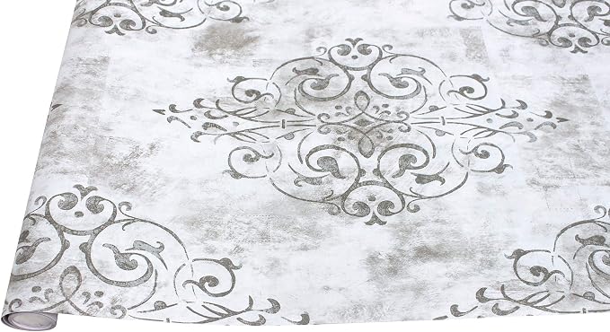 HAOKHOME White Gray Damask Peel and Stick Wallpaper Vintage Victorian | Textured Removable Wall Paper Victorian Farmhouse French Country Waterproof Neutral Brown Bathroom Bedroom 17.3in x 9.8ft - Image 8