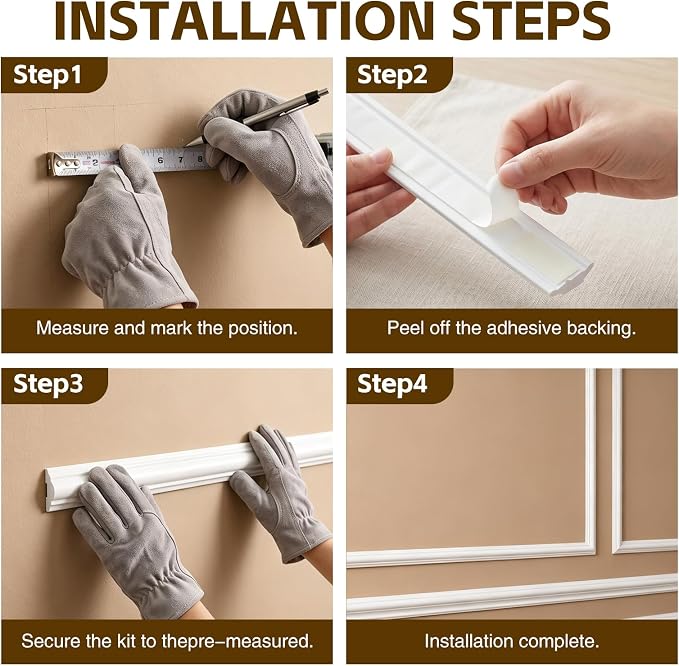 3 Frame Set Peel and Stick Wall Molding Kit,3D Premade Accent Molding, Easy Install Wall Wainscoting & Picture Frame Molding for Living Room, Bedroom, Home Decor(24 x 60in) - Image 4