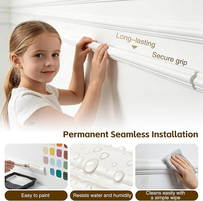 3 Frame Set Peel and Stick Wall Molding Kit,3D Premade Accent Molding, Easy Install Wall Wainscoting & Picture Frame Molding for Living Room, Bedroom, Home Decor(24 x 60in) - Image 3