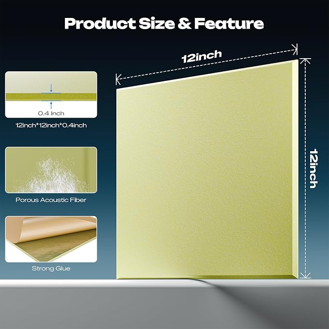Sonicism 22 Pack Acoustic Wall Panels with Self-Adhesive, 12" X 12" X 0.4" Sound Proof Foam Panels, Decorative Soundproof Wall Panels, Sound Proof Absorbing Tiles for Home & Offices, Pale Yellow - Image 4