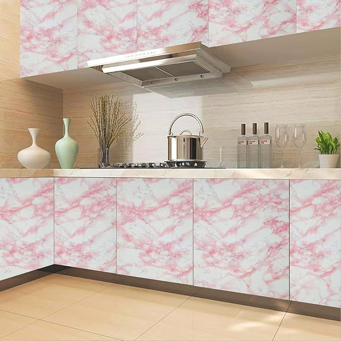 Marble Contact Paper Pink Peel and Stick Wallpaper for Kitchen Countertop | 15.7" x 472.4" Stick Paper Self-Adhesive Vinyl Watertight Great As Cabinets Drawer Shelf Wall Crafts Wall Paper Decorations - Image 5