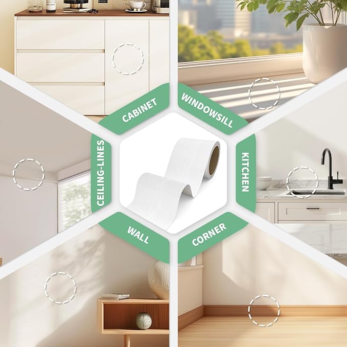 Peel and Stick Wallpaper Borders 390” x 4” Self Adhesive Mirror Frame Border Wood Grain DIY for Kitchen Bathroom Mirror Removal Border Sticker Wall Decor Cover 10.8 Sq.Ft, White Wood - Image 5