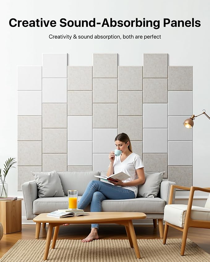 Soundsbay Self-Adhesive Soundproof Wall Panels 18 Pack 12"x12" Black | Square Acoustic Panels, 150kg/m³ High Density Covers 18 sq ft, Sound Proof Panels for Walls, Home Office, Bedroom - Image 7