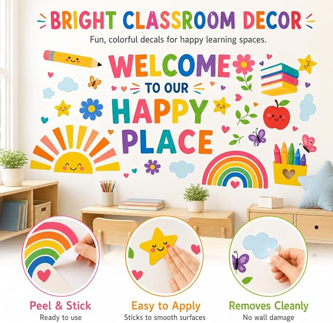 Boho Sun Wall Decal Watercolor Modern Half Sun Wall Decal Sun Rainbow Pencil Wall Stickers Vinyl Sticker for Classroom Playroom Bedroom Wall Decor - Image 4