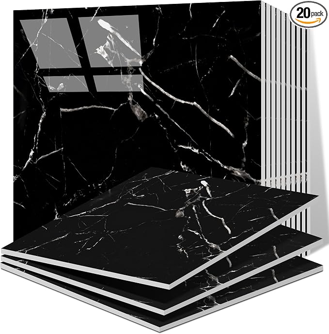 Vieshful 20pcs Peel and Stick Backsplash Tile，12"x12" Self Adhesive Marble Tile for Wall, PVC Waterproof Shower Wall Panels, Back Splash Stick on Tiles for Kitchen Bathroom Living Room, Not Real Tile by Vieshful