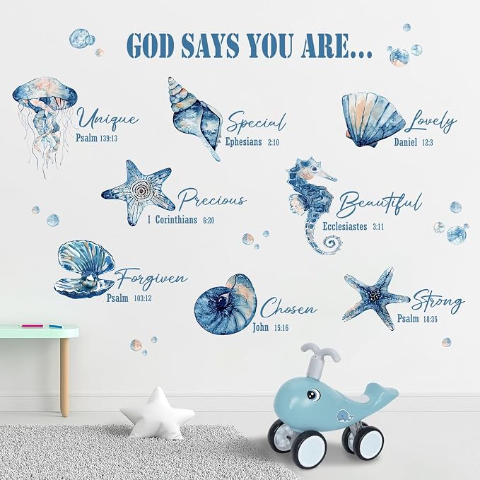 Yovkky Religious God Says You are Inspirational Wall Decals Stickers | Marine Animal Sea Shell Starfish Seahorse Jellyfish Home Bedroom Decor, Coastal Beach Ocean Living Room Kitchen Decorations by Yovkky