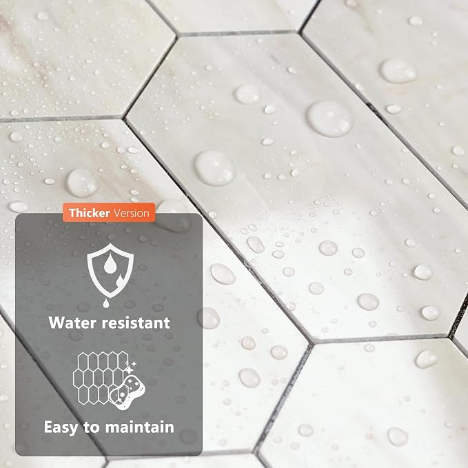 Vamos Tile Long Hexagon Peel and Stick Backsplash Tile - 1 Sheet Stick on Backsplash for Kitchen and Bathroom 12.4 x 12 Inch Glossy Wood Grain PVC Self Adhesive Mosaic Wall Tiles - Image 7