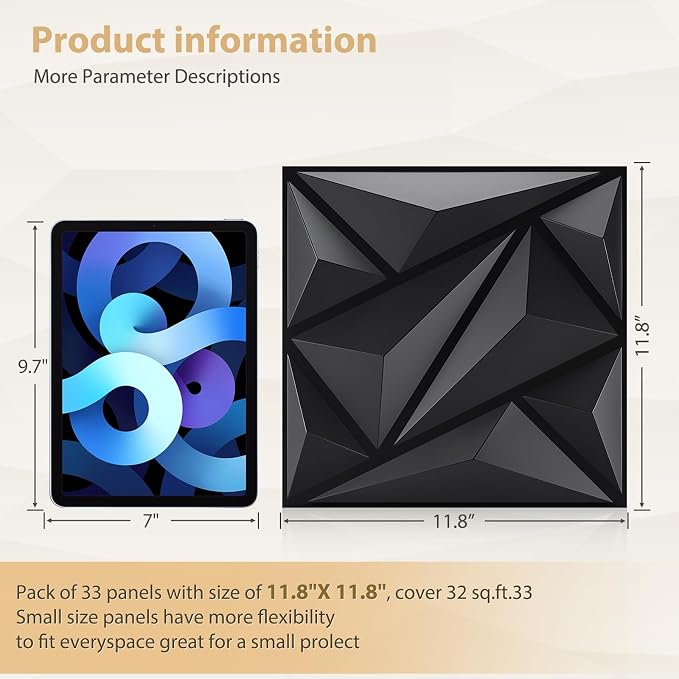 Heikki 30 Pack 3D Wall Panel for Interior Wall Décor, PVC Flower Textured Wall Panels for Living Room Bedroom Hotel Office, 11.8"x11.8", Double-sided Tape (Black-DJZ) - Image 4