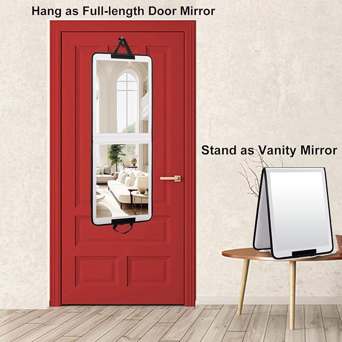 LPHUMEX Foldable Full Length Mirror White with Black Handles Hanging, 13x33 inch Portable Folding Body Mirror for Dance, Festival, Travel - Image 7