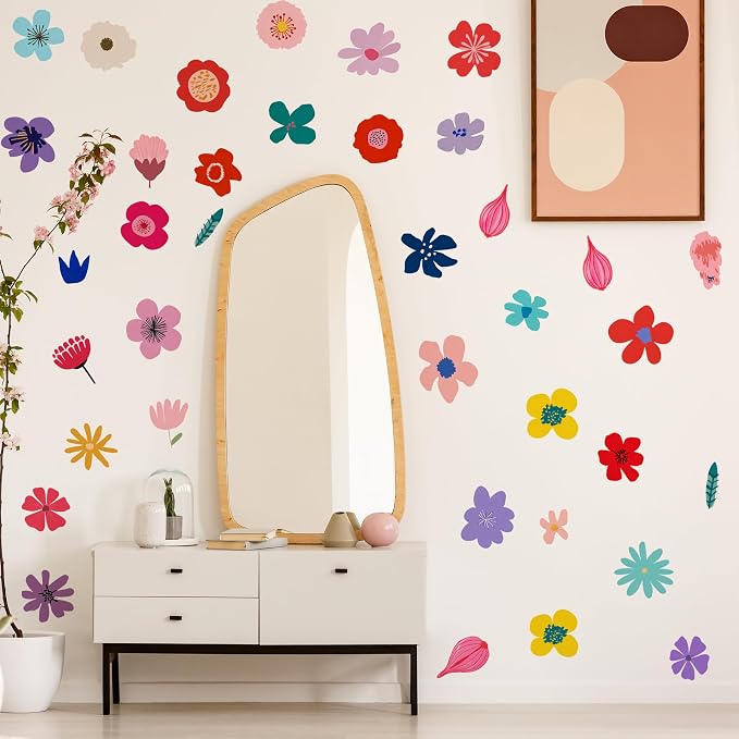 Flowers Wall Decals - Peel and Stick Cute Floral Flowers Wall Stickers,Removable Bright Colors Floral Wall Decor for Kids Bedroom, Living Room, Nursery Decor Wall Corner Decoration - Image 3