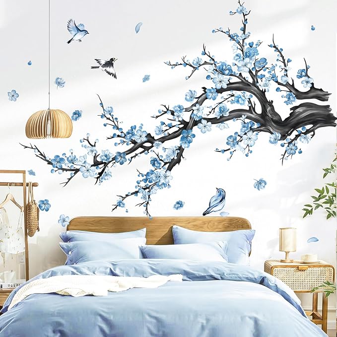decalmile Blue Flower Branch Blossom Floral Tree Wall Decals Stickers by decalmile
