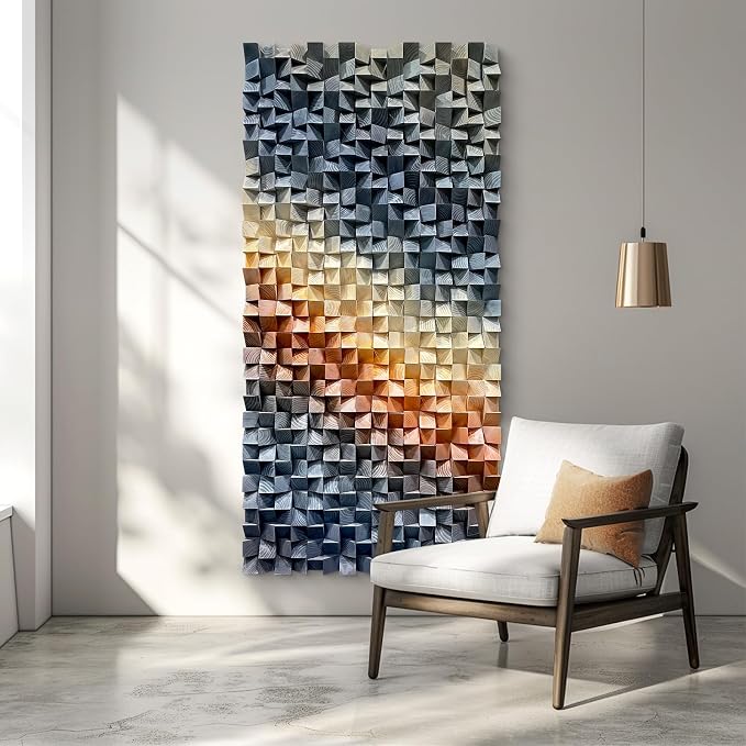 LIUZEYUE Narrow Statement 3D Wooden Wall Decor with Raised Mosaic Surface | 3D wood wall art; charcoal and copper, hand-finished color; entryway narrow wall accent; 23.6 x 47.2 in - Image 6