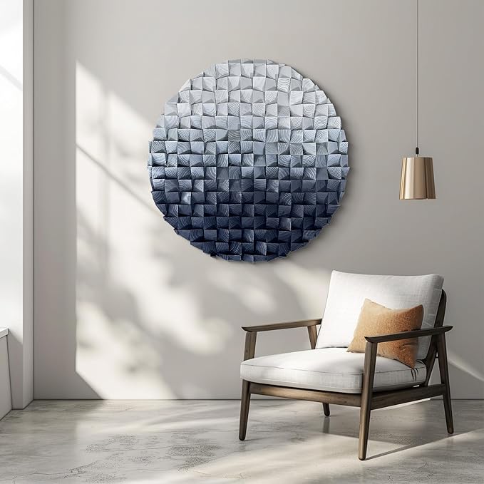 LIUZEYUE Large Round Wood Wall Art Featuring Sculptural Gray Gradient | extra large round wood wall art; silver gray and black, visual rhythm; restaurant banquet round focal wall; 47.2 in diameter - Image 7