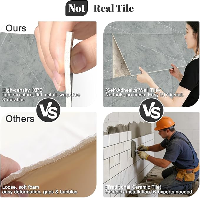 30Pcs Grey Marble Wall Panels 23.6"X11.8" PVC Waterproof Tiles Peel and Stick Wall Panels Self Adhesive Backsplash Tiles for Kitchen Living Rooms TV Walls Bathroom Rv Camper Van (Not Real Tile) - Image 8