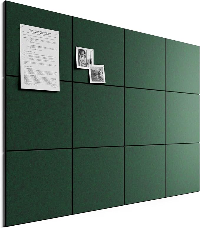 Bumusty 48"x 36" Large Felt Bulletin Board Tiles, Pine Green | 12-Pack Cork Board Alternative, Wall Decor, 30 Pushpins, 60 Adhesive Tabs, Vision Board, Office, Classroom, Home, Dorm by BUMUSTY