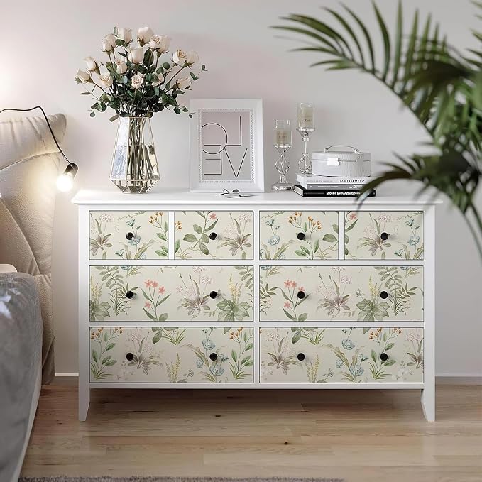 Simon&Siff Vintage Floral Peel and Stick Wallpaper 17.3" x 800" | Beige Botanical Contact Paper, Self Adhesive Removable Waterproof Wall Paper, Renter Friendly, Bedroom Cabinets DIY Decor - Image 7