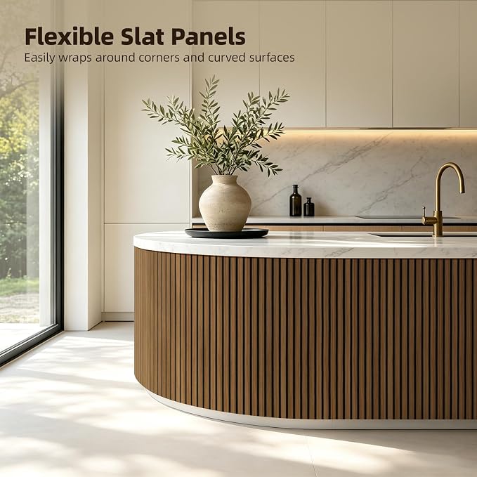 Vieshful 4-Pack Acoustic MDF Wood Slat Wall Panels for Flat & Curved Walls | 11"x15.7", Sound Absorbing Panels for Living Room, Columns, TV Walls & Interior Decor, Walnut - Image 7