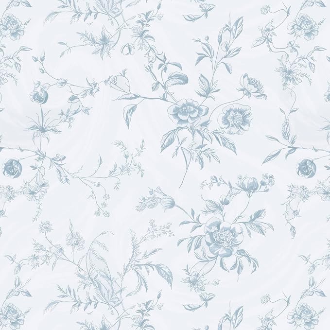 Ismoon Blue Wallpaper Peel and Stick Floral Vintage Stick on Wall Paper French Textured Contact Paper for Cabinet Removable Self Adhesive Wallpaper Vinyl Roll Shelf Deco, 17.3x78.7in - Image 7