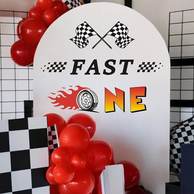 LHIUEM Fast One Birthday Racing Decal Race Car Fast 1st Birthdays Wall Decor Little Boy Birthday for Backdrop Gift Stickers Wheels Car Speed ONE Inspiration Quote Decals for Centerpieces Baby Party - Image 4