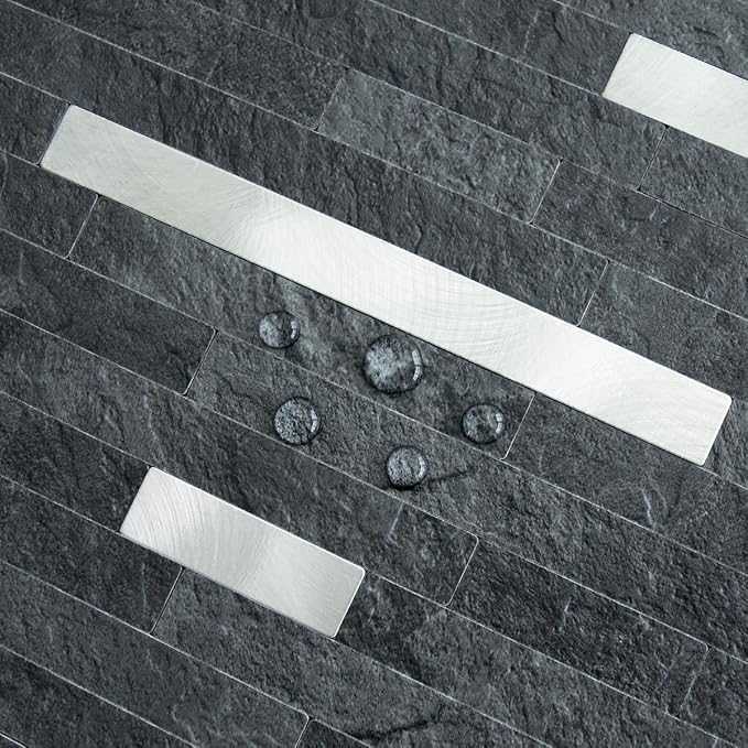 AULIGET 2 Sheets Black Slate Peel and Stick Backsplash, PVC Mixed Metal Silver Wall Tile Stick on Backsplash for Kitchen and Bathroom - Image 3