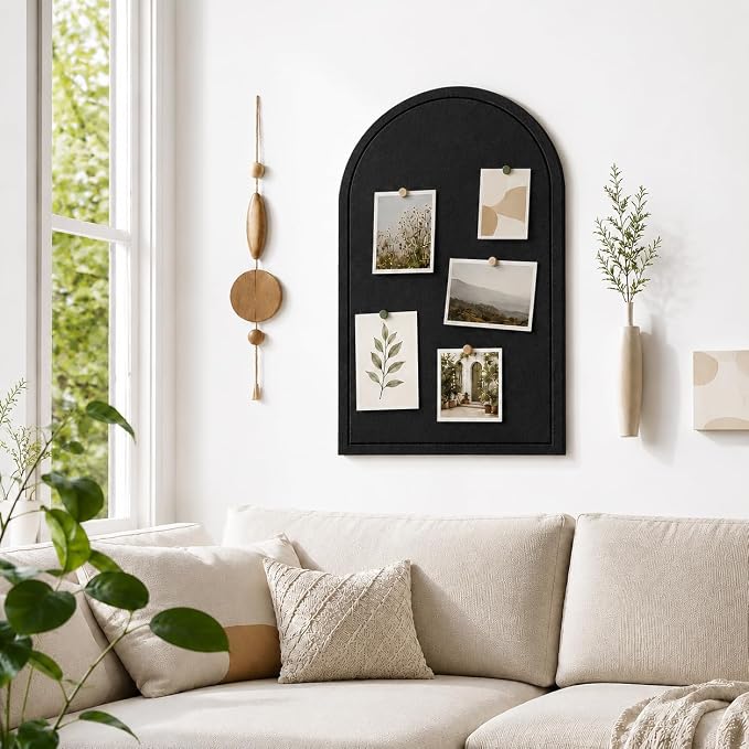 Large Arched Felt Bulletin Board, Sized 36" x 24" for Office & Wall Decor – 6 Customizable Adhesive Tiles with Pins are Perfect to Display Your Photos (Black-B) - Image 5