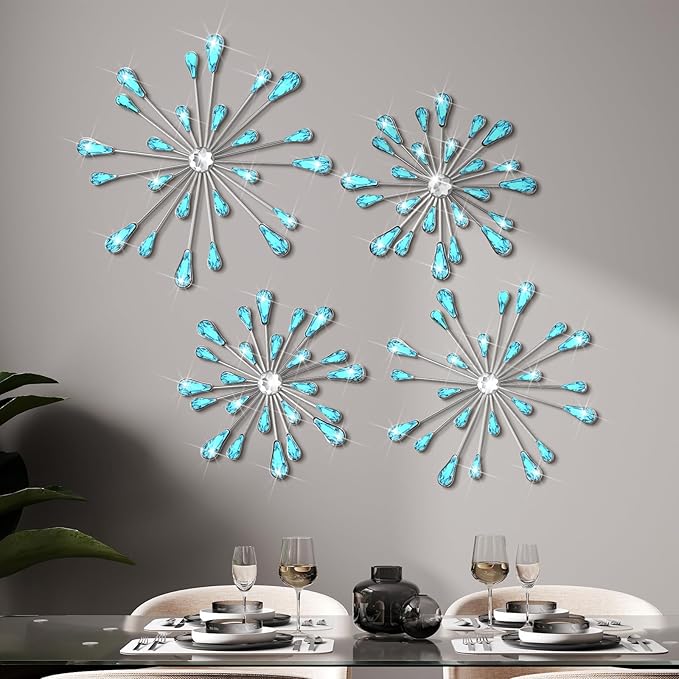 Hicarer 4 Pcs Starburst Wall Decor, Metal Wall Art, Blue by Hicarer