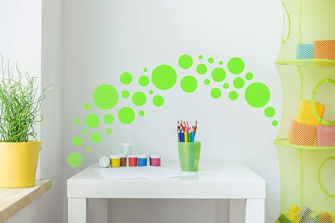 Lime Green Polka Dot Wall Stickers, Girls Room Wall Decor Decals, Wall Dots, Vinyl Circle Peel & Stick DIY Bedroom, Playroom, Kids Room, Baby Nursery Toddler to Teen Bedroom Decoration 3"-6.5" (Lime) - Image 2