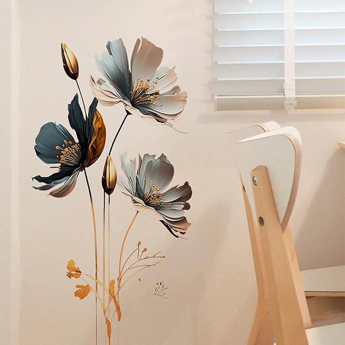 Gold Wall Decals 3D Flower Wall Sticker, Classical Plum Blossom Flower Decals Peel and Stick 3D Wall Art Murals for Girls Bedroom Nursery Living Room TV Home Decor - Image 4