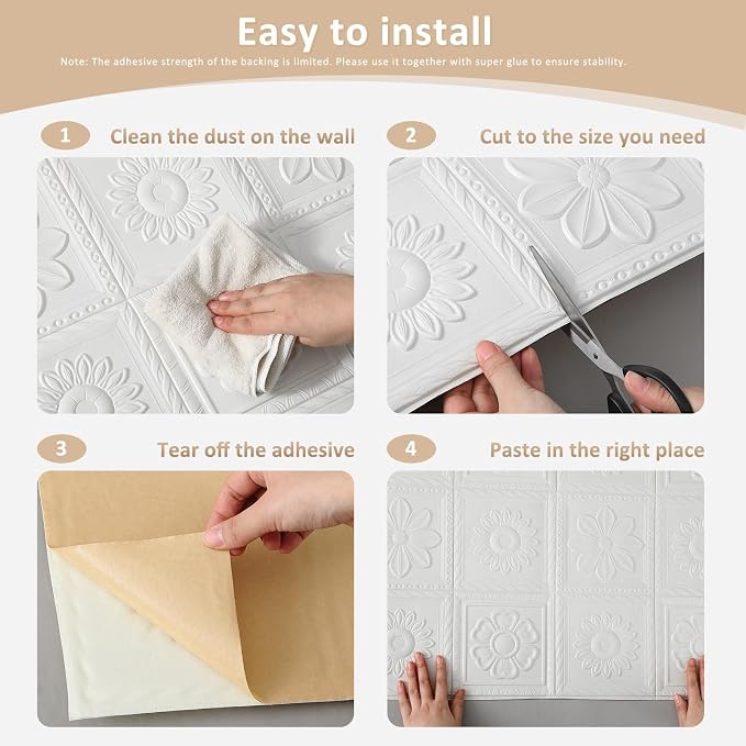 Nuanchu 20 Pcs 27.6 x 27.6 Inch Ceiling Tiles Peel and Stick, Fresh | Foam White 3D Wall Panels 26-105.5 Sq. ft Adhesive Glue up Waterproof Wallpaper for DIY Office Home - Image 3