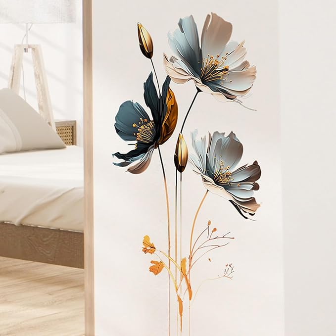 Black and Gold Wall Decor Decals, 3D Flower Wall Stickers Floral Gold Leaves Plants Butterfly Wall Decals for Bedroom Living Room Sofa TV Background Nursery Bathroom Decor - Image 4