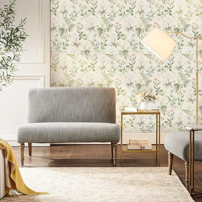 Simon&Siff Vintage Floral Peel and Stick Wallpaper 17.3" x 118" | Beige Botanical Contact Paper Self Adhesive Removable Waterproof Wall Paper, Renter Friendly, Bedroom Cabinets DIY Decor - Image 4