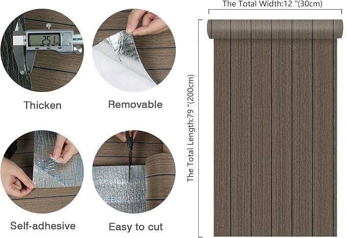 CHIHUT Brown Faux Wood Grain 3D Wall Panels Self Adhesive Soundproof Foam Peel and Stick Panels Thick Textured Flexible Adhesive Slat Wood Wallpaper for Interior Accent Walls Ceilings Decor 12"x79" - Image 7