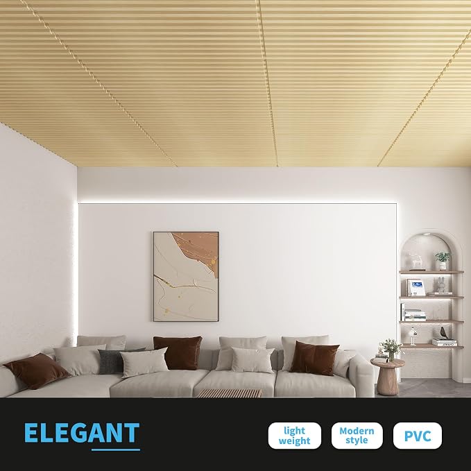 Art3d Fluted Slat 3D Wall Panels, Drop Ceiling Tiles, 12-Pack, Oak | 24" x 48" , Lightweight, Break-Proof, Compatible with Grid System, Ideal for Home, Commercial Spaces - Image 3