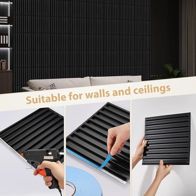 Heikki 30 Pack 3D Wall Panel for Interior Wall Décor, PVC Flower Textured Wall Panels for Living Room Bedroom Hotel Office, 11.8"x11.8", Double-Sided Tape (Black-XHT) - Image 3
