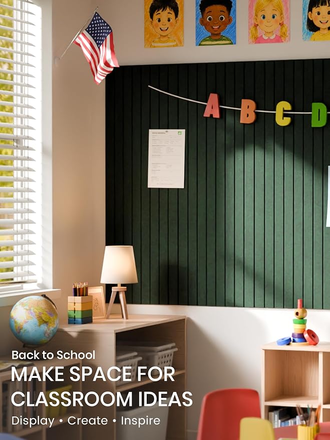 Bumusty 36"x 24" Large Felt Bulletin Board Tiles,Pine Green | 6-Pack Cork Board Alternative, Wall Decor, 30 Pushpins, 30 Adhesive Tabs, Vision Board, Office, Classroom, Home, Dorm - Image 5