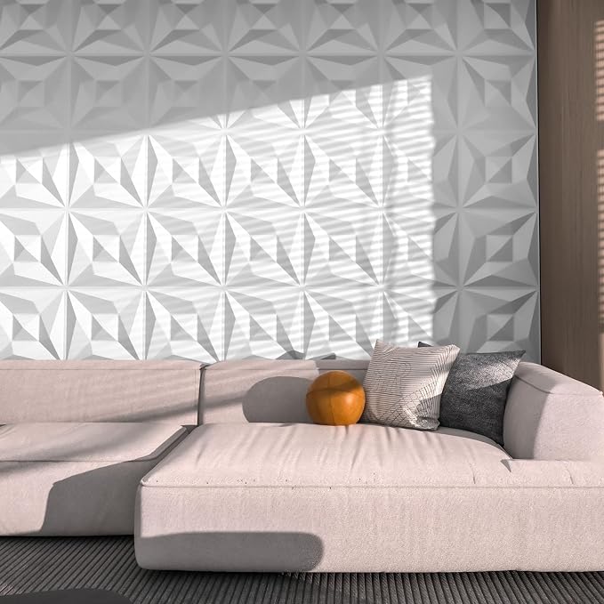 40 PCS 3D Wall Panels for Interior Décor White 11.8"*11.8" Wall Covering Panels，PVC Textured 3D Tile for Living Room，Bedroom DIY Interior Wall Décor - Image 3