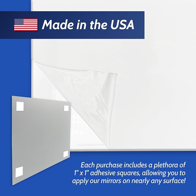 Duco USA-Made Acrylic Mirror Sheet 1/8 Inch Thick 12" x 12" (with Adhesives) - Pack of 1 Silver Frameless Plastic Mirror for Walls, Home Gyms, Bathrooms, & More - Shatter-Proof Mirrored Plexiglass - Image 2