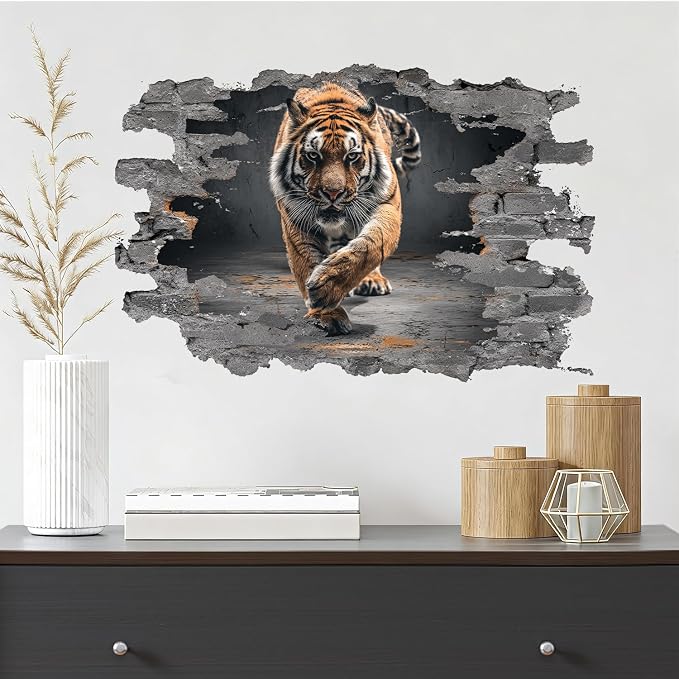 Tiger Wall Decals Stickers, Realistic Wild Animal Wall Art Peel and Stick, Removable Vinyl Wall Decor for Bedroom, Living Room, Office, Home Decoration - Image 9