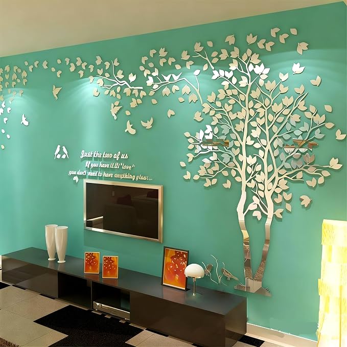 Family Tree Wall Decor Decals - DIY 3D Tree of Life Wall Art Large Decal Stickers Silver Decor Living Room Mural for Bedroom Hallway Home TV Background (Silver Right,L-118X60in) - Image 5