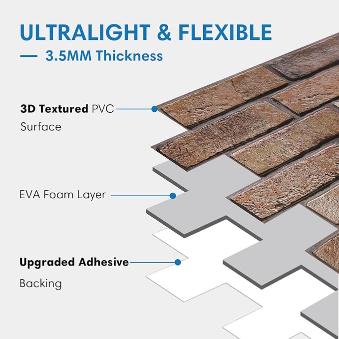 COMSTICKC 3D Peel and Stick Faux Brick Wall Panels for Quick DIY Wall Decor | Brown, 10 Pcs 15.7" x 11.8", Not Real Brick, Lightweight Thin PVC Decorative Wall Sticker for Wall Makeover,Cover 12.9 sq ft - Image 4