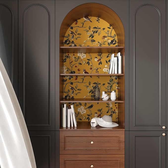 Laatse Vintage Yellow Floral Bird Wallpaper Peel and Stick 17.5"x118" | Self Adhesive/Removable/Waterproof/Thick Vinyl Contact Paper for Bathroom Bedroom Shelf Cabinet Drawer,Prepasted,Easy Peel - Image 5